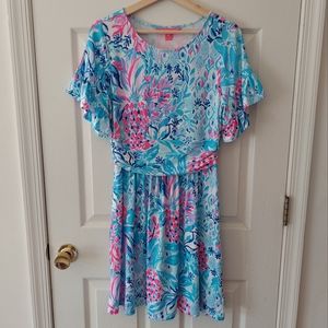 Lilly Pulitzer Blue Party Princess Stretch Knit Riegan Dress Size Medium